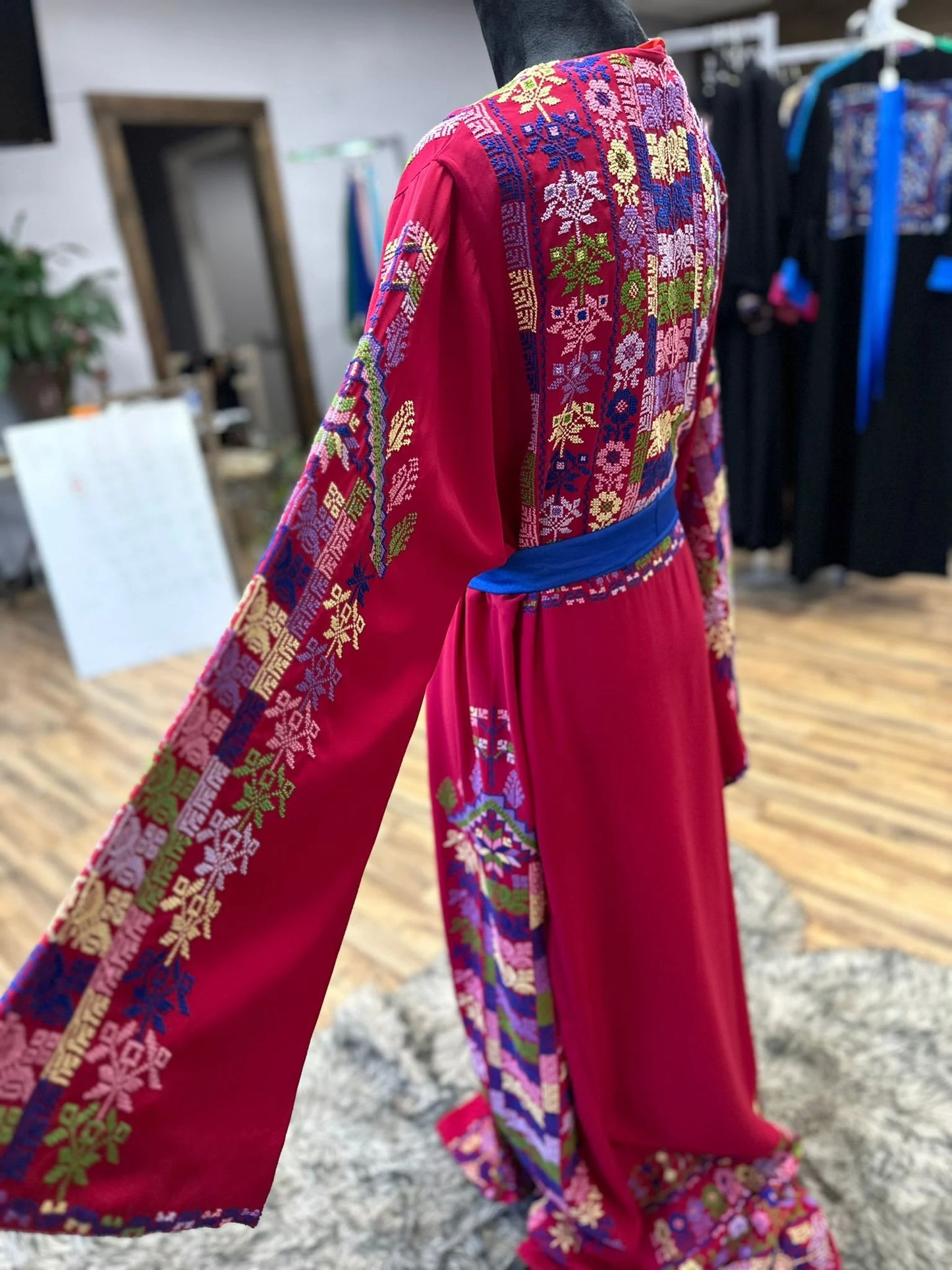 Modern One-of-a-Kind Palestinian Thobe with matching satin belt