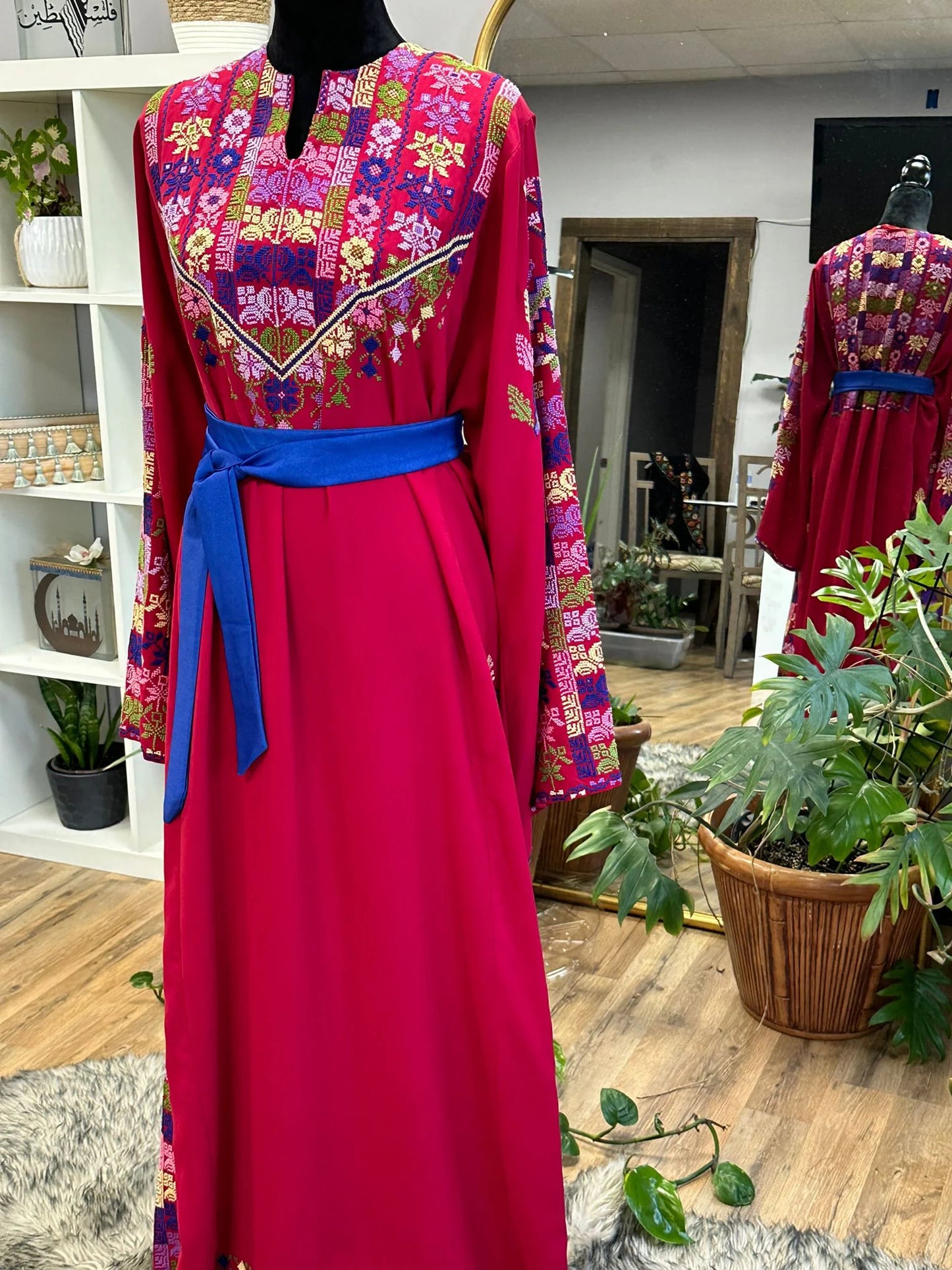 Modern One-of-a-Kind Palestinian Thobe with matching satin belt